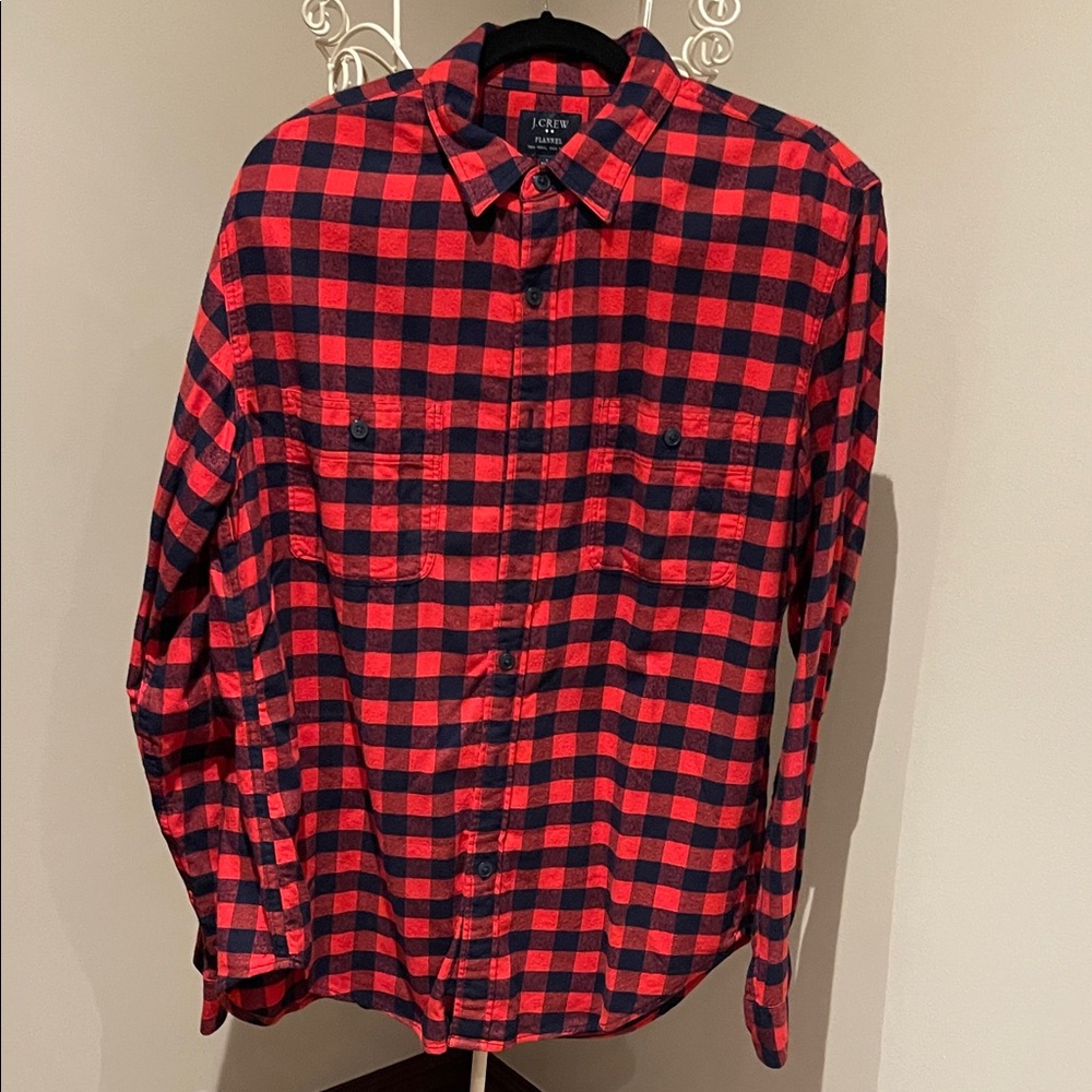 J. Crew Men's Casual Red and Black Checkered Shirt